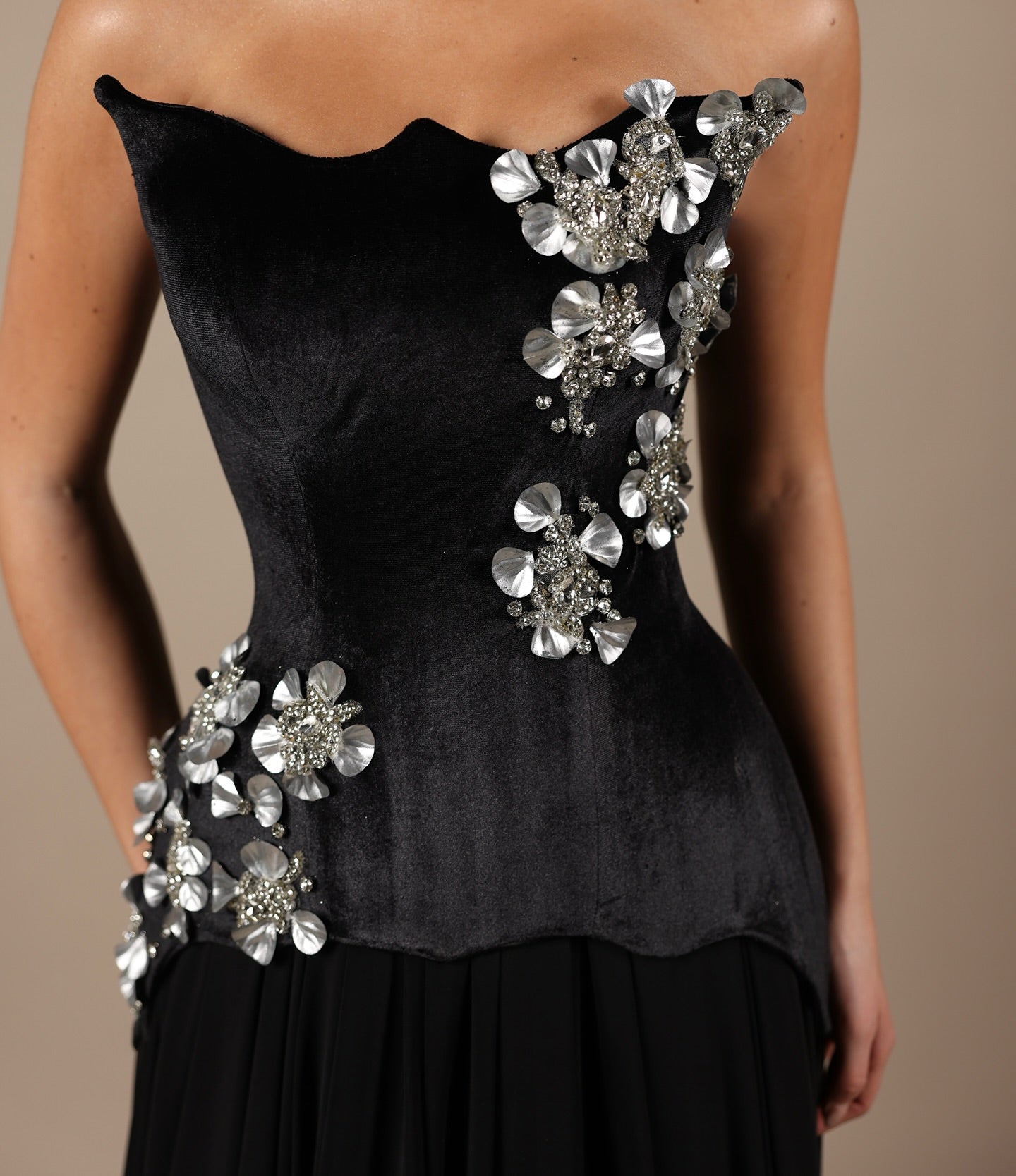 Black Sweetheart Sparkle Flowers Mermaid Floor-Length Evening Dress