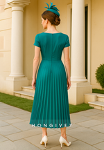 Bateau Neck Short Sleeves Shoulder Flower Ruched Mother of the Bride Dress