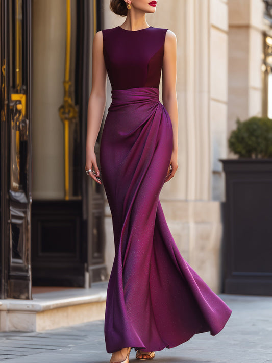 Ruched Waist Sleeveless Elegant Maxi Dress