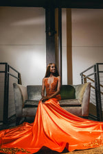 Modern Orange Sleeveless Mermaid Prom Dress With Beadings On Sale