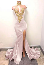 Hidais Mermaid Burgundy Deep V Neck Sleeveless Prom Dress Split With Lace Appliques