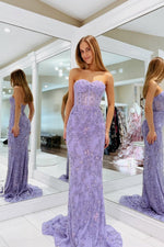 Beaded Mermaid Sweetheart Light Purple Prom Dress
