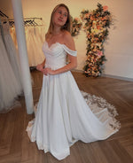 Beach Lace Chiffon White Wedding Dresses Off the Shoulder