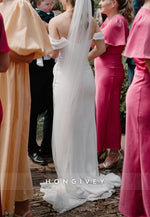 Off the Shoulder Column Satin Floor-Length Wedding Dresses with Side Slit