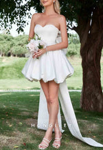 Sweetheart A-Line Satin Balloon Strapless Hem Wedding Dress With Big Bow