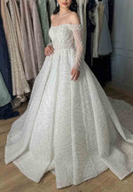 Sparkly A-Line Sequined Court Train Long Sleeves Empire Wedding Dresses