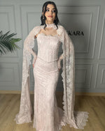 Exquisite Pink Halter Shawl Floor-Length Lace Mermaid Foraml Evening Dress