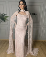 Exquisite Pink Halter Shawl Floor-Length Lace Mermaid Foraml Evening Dress