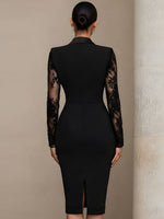 Sophisticated Black Blazer-Style Lace Midi Dress