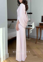 Pale Blush Simple Shawl Floor-Length Satin Pleated Column Evening Gowns