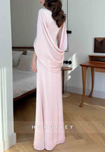 Pale Blush Simple Shawl Floor-Length Satin Pleated Column Evening Gowns