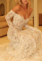 Long Sleeves Lace Off the Shoulder Mermaid Wedding Dresses with Appliques