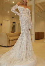 Long Sleeves Lace Off the Shoulder Mermaid Wedding Dresses with Appliques
