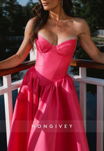 Fuchsia Ankle-Length Crisscross Back A-Line Strapless Satin Empire Evening Gowns