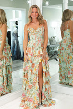 Fashion A Line Sweetheart Floral Chiffon Prom Dress with Slit