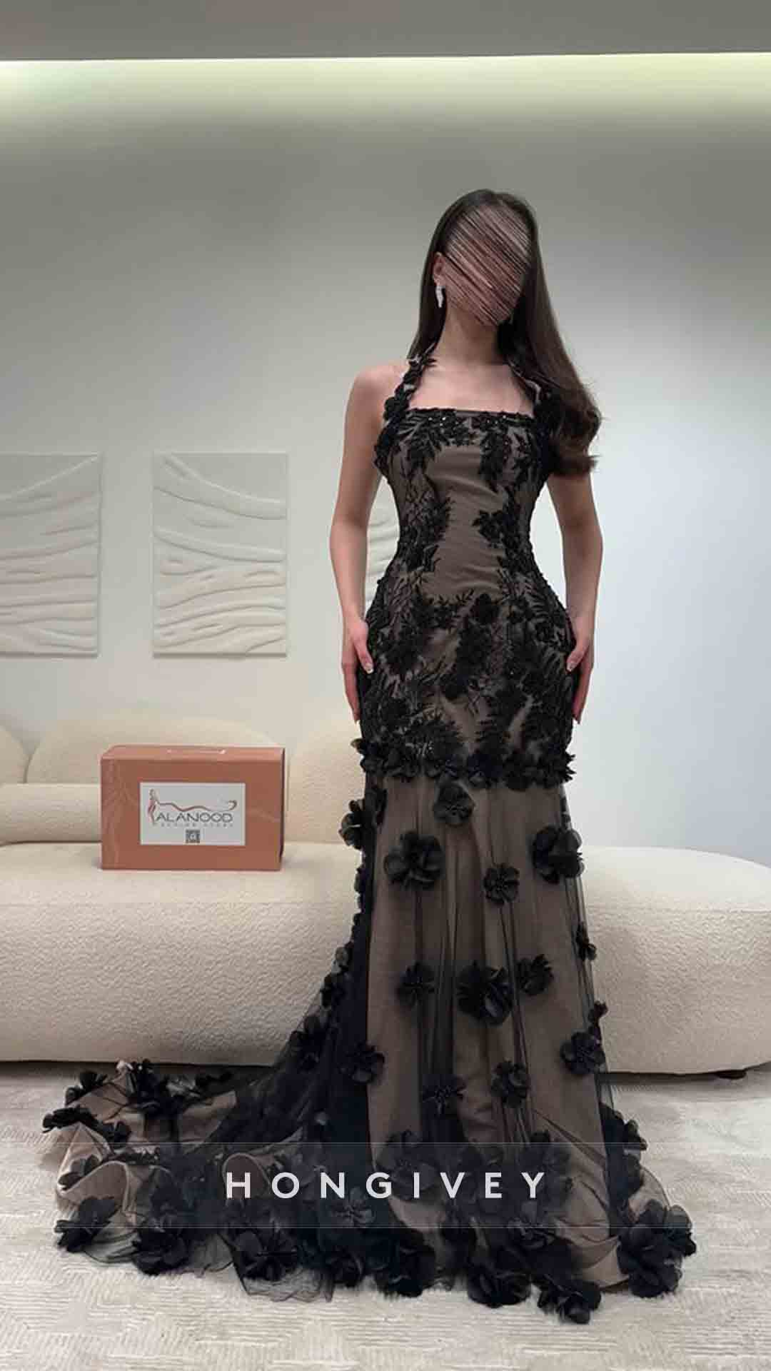 Halter Mermaid Sleeveless Flowers Prom Dress