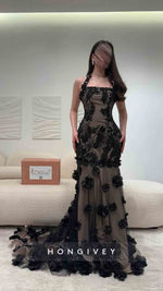 Halter Mermaid Sleeveless Flowers Prom Dress