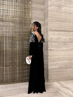 Elegant Black Long Sleeve Sequins Applique A-Line Floor-Length Evening Dress