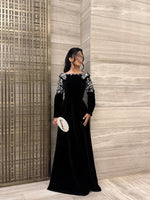 Elegant Black Long Sleeve Sequins Applique A-Line Floor-Length Evening Dress
