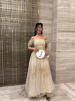 Luxury Off the Shoulder A-Line Sleeveless Beaded Sparkle Evening Dress