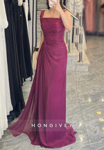 Square Neck A-Line Floor-Length Regular Straps Pleated Evening Gowns