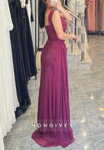 Square Neck A-Line Floor-Length Regular Straps Pleated Evening Gowns