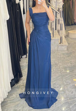 Square Neck A-Line Floor-Length Regular Straps Pleated Evening Gowns