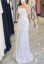 Square Neck A-Line Floor-Length Regular Straps Pleated Evening Gowns