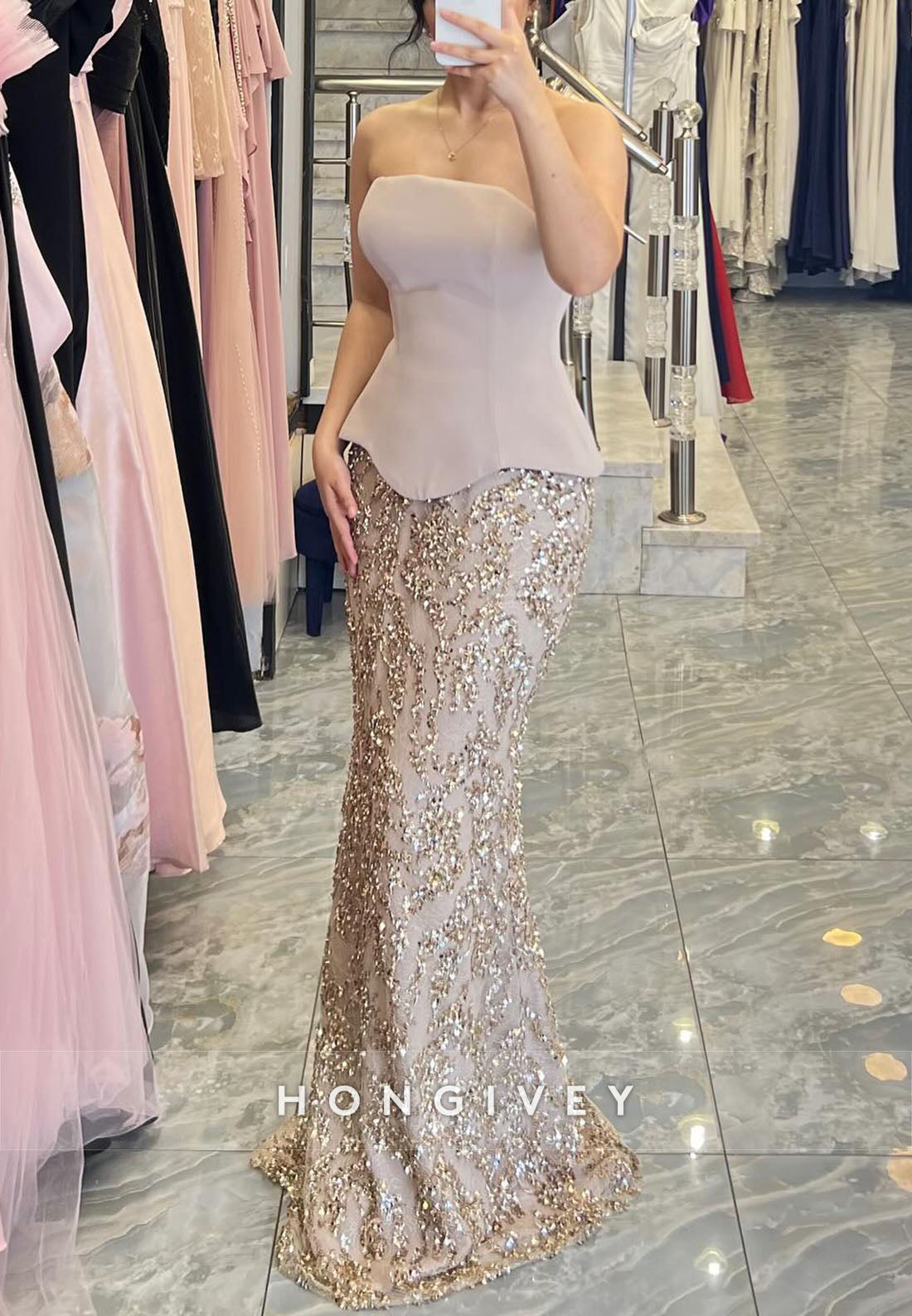 Strapless Floor-Length Corset Mermaid Evening Gowns with Beading