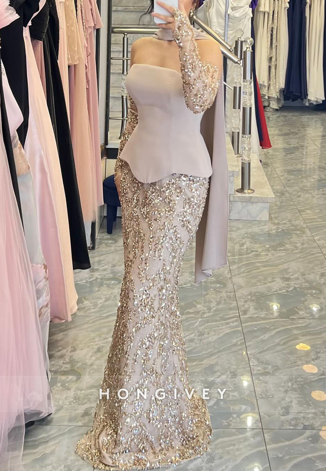 Strapless Floor-Length Corset Mermaid Evening Gowns with Beading