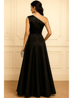 One Shoulder Sleeveless A-Line Ruffle Evening Gown Mother of the Bride Dress