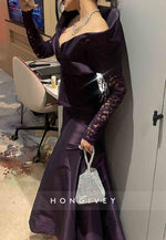 Elegant Off-Shoulder Long Sleeves Trumpet Pleated Floor-Length Evening Gowns