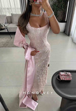 Bowknot Sheath Ankle-Length Cap Straps Beading Sleeveless Evening Gowns