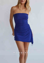 Simple Strapless Asymmetrical Pleated Simple Mini Homecoming Dress