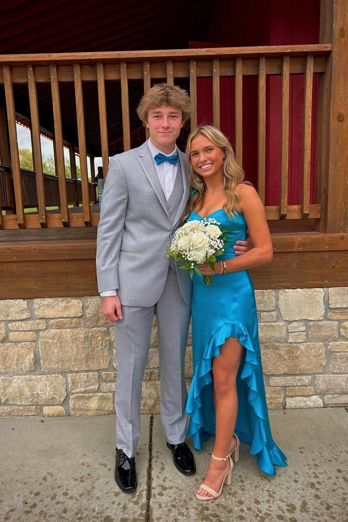 Strapless Green Silk Long Party Dress with Slit