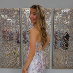 Strapless Sleeveless Floral Print Mermaid Side Slit Prom Dress Floor-Length