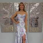 Strapless Sleeveless Floral Print Mermaid Side Slit Prom Dress Floor-Length