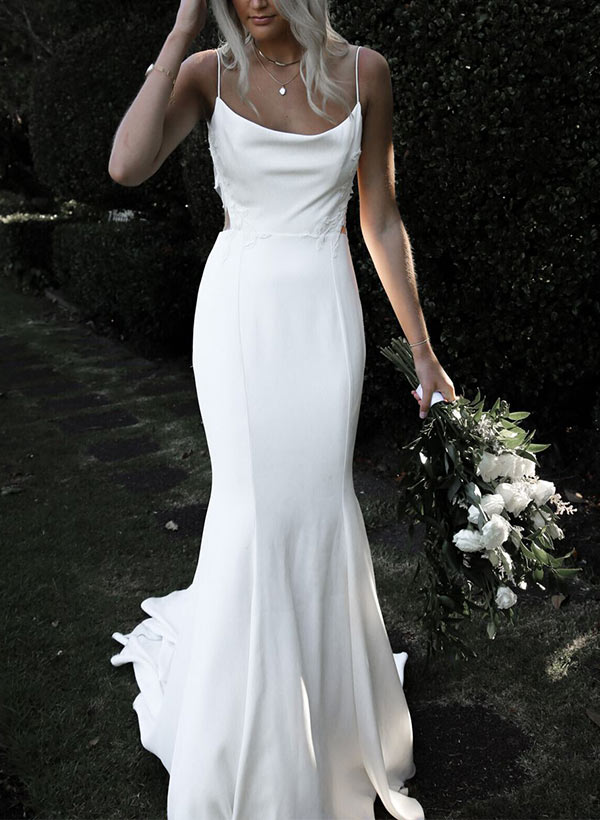 Boho Garden Summer Beach Cowl Neck Sleeveless Court Train Lace Wedding Dresses