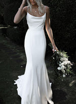 Boho Garden Summer Beach Cowl Neck Sleeveless Court Train Lace Wedding Dresses