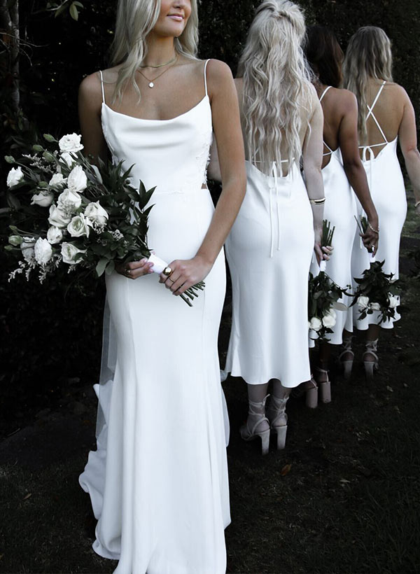 Boho Garden Summer Beach Cowl Neck Sleeveless Court Train Lace Wedding Dresses