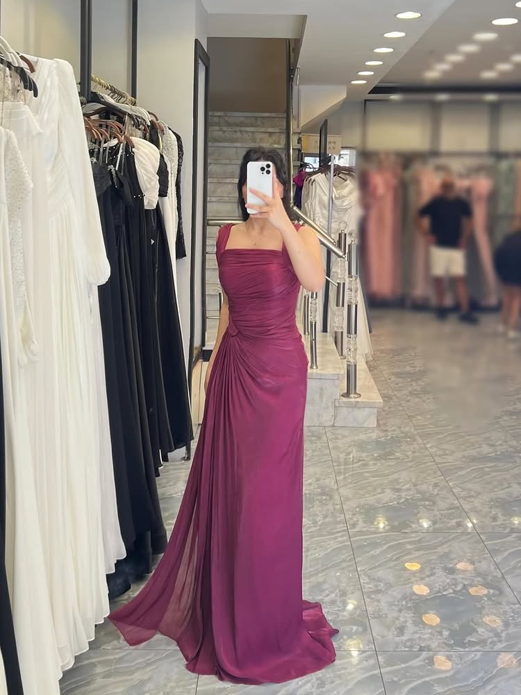 Square Neck Sleeveless Mermaid Formal Women Evening Dress