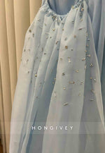 Spaghetti Straps Floor-Length Low Back Trumpet Evening Gowns with Beading Sleeves