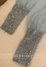 Spaghetti Straps Floor-Length Low Back Trumpet Evening Gowns with Beading Sleeves