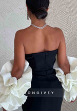 Black Strapless Sweetheart Floor-Length Trumpet Evening Gowns with Sleeves