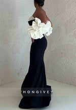 Black Strapless Sweetheart Floor-Length Trumpet Evening Gowns with Sleeves
