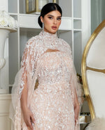 Luxury High Neck Cape Sleeve A-Line Sequins Sparkle Floraml Women Evening Dress