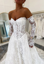 Off the Shoulder Lace Long Sleeve A-Line Women Wedding Dress Floor-Length