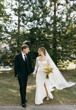 Square Neck Lace Long Sleeve Mermaid Wedding Dress Floor-Length