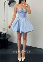 Strapless Tie Back Pleated Satin Princess Short Homecoming Dresses