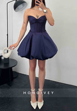 Strapless Tie Back Pleated Satin Princess Short Homecoming Dresses